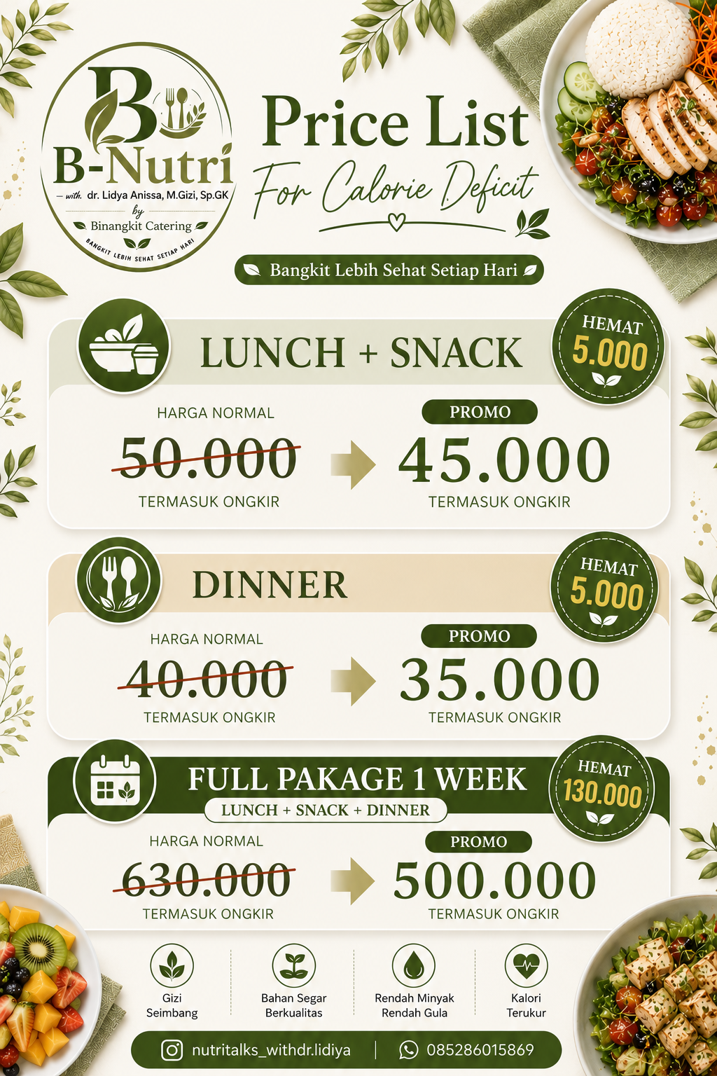 Paket Lunch + Snack, dan Dinner